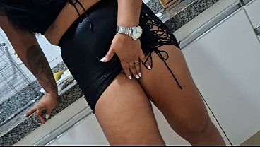 Leather skirt and creampie in the kitchen - Take your load!
