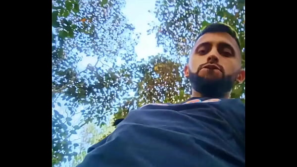 Big uncut cock latino jerking outdoors in the w...