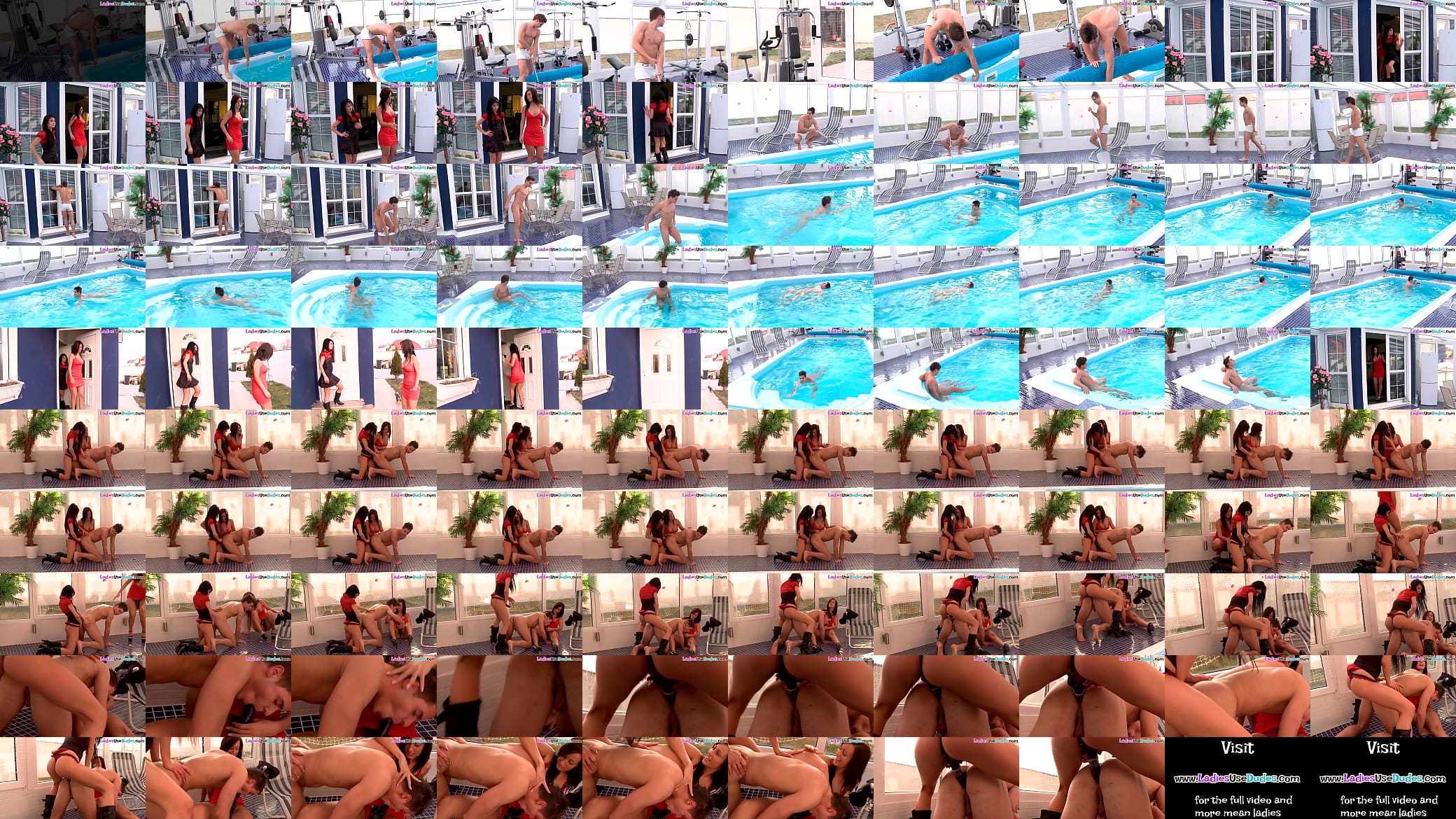 CFNM mistresses pegging and humiliating poolboy in trio 预览图