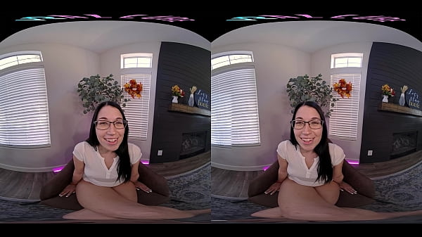 Adorable brunette in glasses gets off with her toys in VR